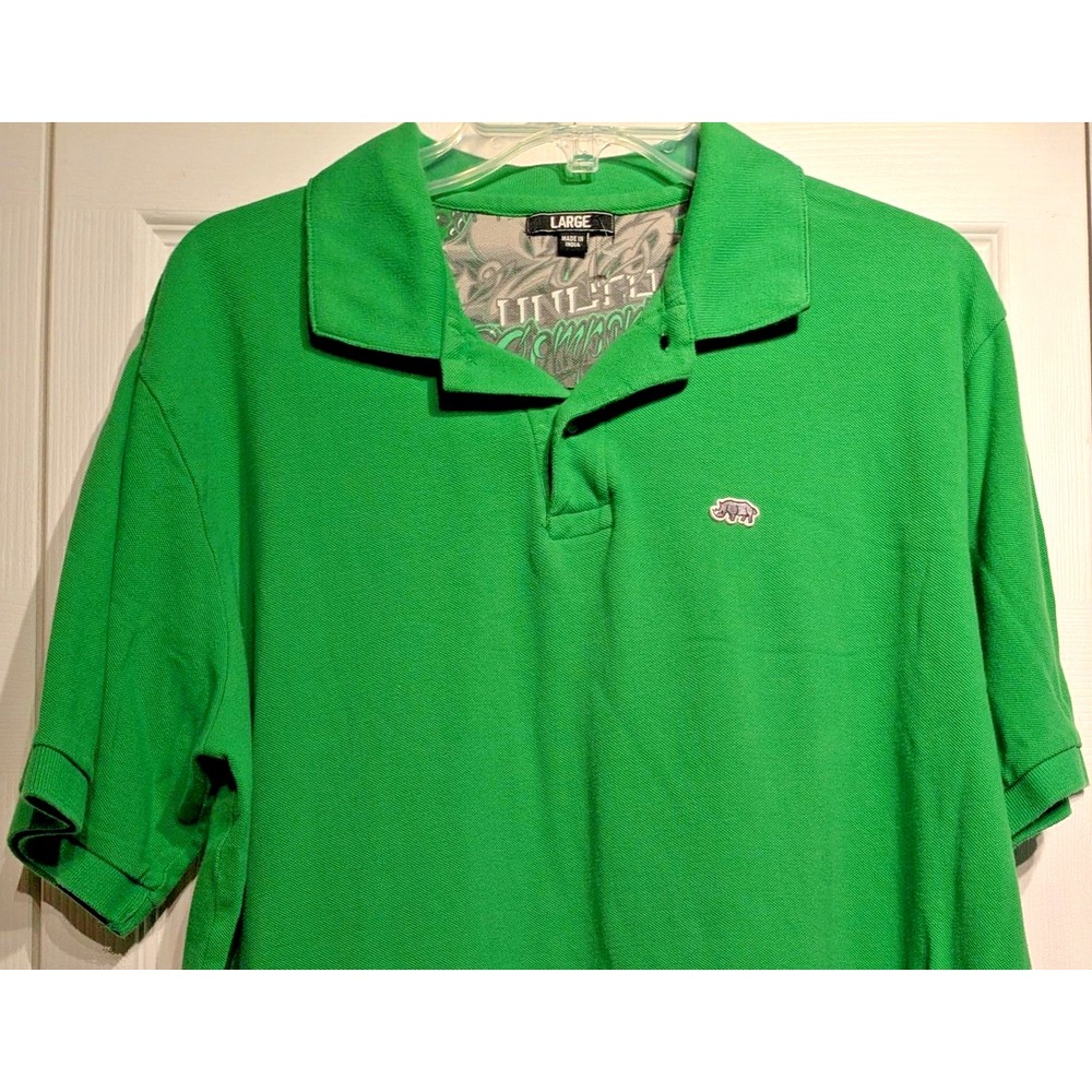 Ecko Unltd Polo Shirt Mens L Kelly Green Rhino Logo Cotton Casual Streetwear EUC